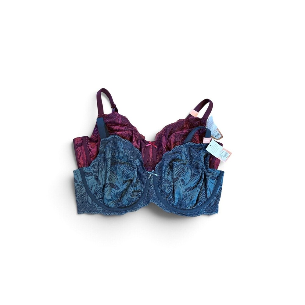 2 Cacique Unlined Full Coverage Bras 46DDD Modern Collection Blue / Purple